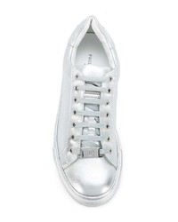 silberne Leder niedrige Sneakers von Philipp Plein