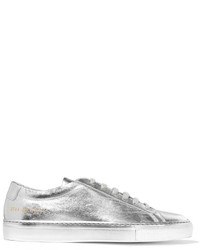 silberne Leder niedrige Sneakers von Common Projects