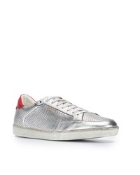 silberne Leder niedrige Sneakers von Saint Laurent