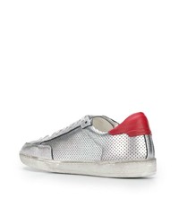 silberne Leder niedrige Sneakers von Saint Laurent