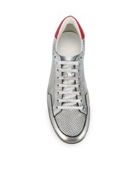 silberne Leder niedrige Sneakers von Saint Laurent