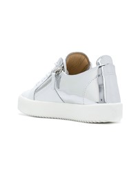 silberne Leder niedrige Sneakers von Giuseppe Zanotti Design