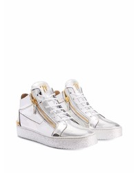 silberne Leder niedrige Sneakers von Giuseppe Zanotti