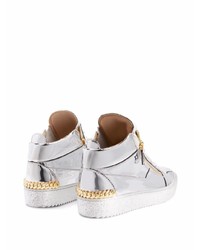 silberne Leder niedrige Sneakers von Giuseppe Zanotti