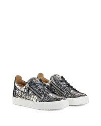 silberne Leder niedrige Sneakers von Giuseppe Zanotti