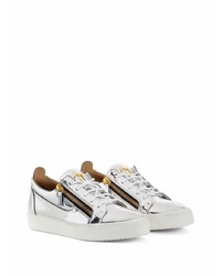 silberne Leder niedrige Sneakers von Giuseppe Zanotti