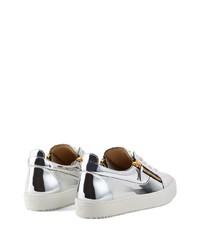 silberne Leder niedrige Sneakers von Giuseppe Zanotti