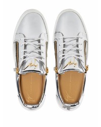 silberne Leder niedrige Sneakers von Giuseppe Zanotti