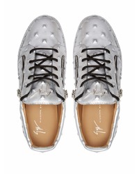 silberne Leder niedrige Sneakers von Giuseppe Zanotti