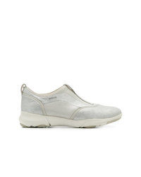 silberne Leder niedrige Sneakers von Geox