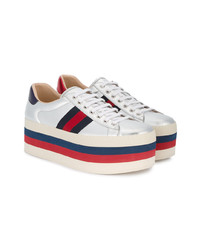 silberne Leder niedrige Sneakers von Gucci