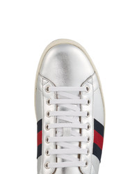 silberne Leder niedrige Sneakers von Gucci