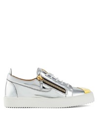 silberne Leder niedrige Sneakers von Giuseppe Zanotti