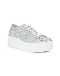 silberne Leder niedrige Sneakers von Miu Miu