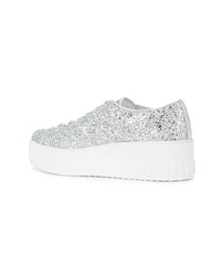 silberne Leder niedrige Sneakers von Miu Miu