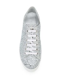 silberne Leder niedrige Sneakers von Miu Miu