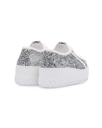 silberne Leder niedrige Sneakers von Miu Miu