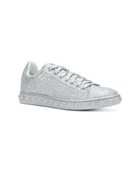 silberne Leder niedrige Sneakers von Moncler