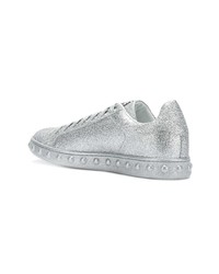 silberne Leder niedrige Sneakers von Moncler