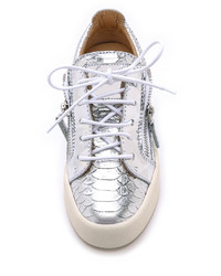 silberne Leder niedrige Sneakers von Giuseppe Zanotti