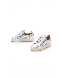 silberne Leder niedrige Sneakers von Giuseppe Zanotti