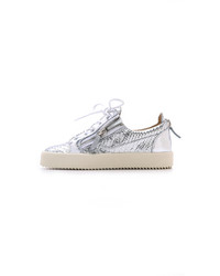 silberne Leder niedrige Sneakers von Giuseppe Zanotti