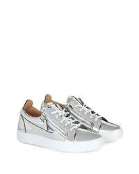 silberne Leder niedrige Sneakers von Giuseppe Zanotti