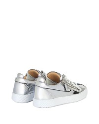 silberne Leder niedrige Sneakers von Giuseppe Zanotti