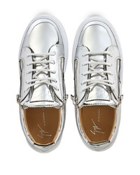 silberne Leder niedrige Sneakers von Giuseppe Zanotti