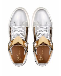 silberne Leder niedrige Sneakers von Giuseppe Zanotti