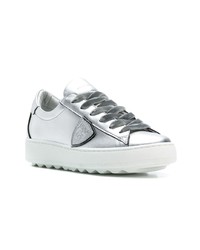 silberne Leder niedrige Sneakers von Philippe Model