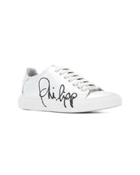 silberne Leder niedrige Sneakers von Philipp Plein