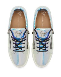 silberne Leder niedrige Sneakers von Giuseppe Zanotti