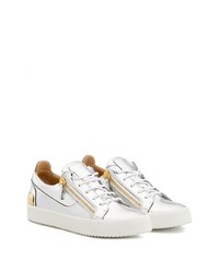 silberne Leder niedrige Sneakers von Giuseppe Zanotti