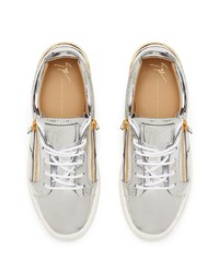 silberne Leder niedrige Sneakers von Giuseppe Zanotti