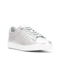 silberne Leder niedrige Sneakers von Ea7 Emporio Armani