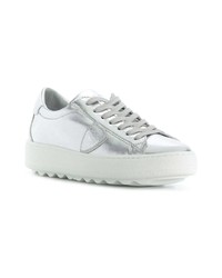 silberne Leder niedrige Sneakers von Philippe Model