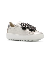 silberne Leder niedrige Sneakers von Philippe Model