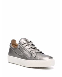 silberne Leder niedrige Sneakers von Giuseppe Zanotti