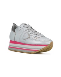 silberne Leder niedrige Sneakers von Philippe Model