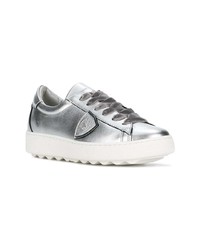 silberne Leder niedrige Sneakers von Philippe Model