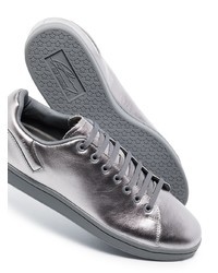 silberne Leder niedrige Sneakers von Raf Simons