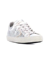 silberne Leder niedrige Sneakers von Philippe Model