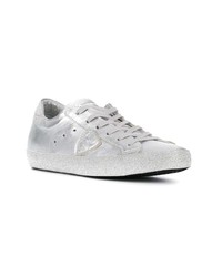 silberne Leder niedrige Sneakers von Philippe Model