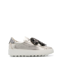 silberne Leder niedrige Sneakers von Philippe Model