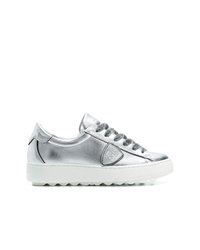 silberne Leder niedrige Sneakers von Philippe Model