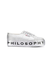 silberne Leder niedrige Sneakers von Philosophy di Lorenzo Serafini