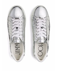 silberne Leder niedrige Sneakers von Jimmy Choo