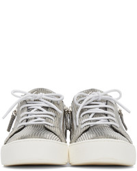 silberne Leder niedrige Sneakers von Giuseppe Zanotti