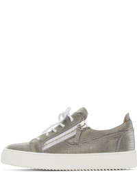 silberne Leder niedrige Sneakers von Giuseppe Zanotti